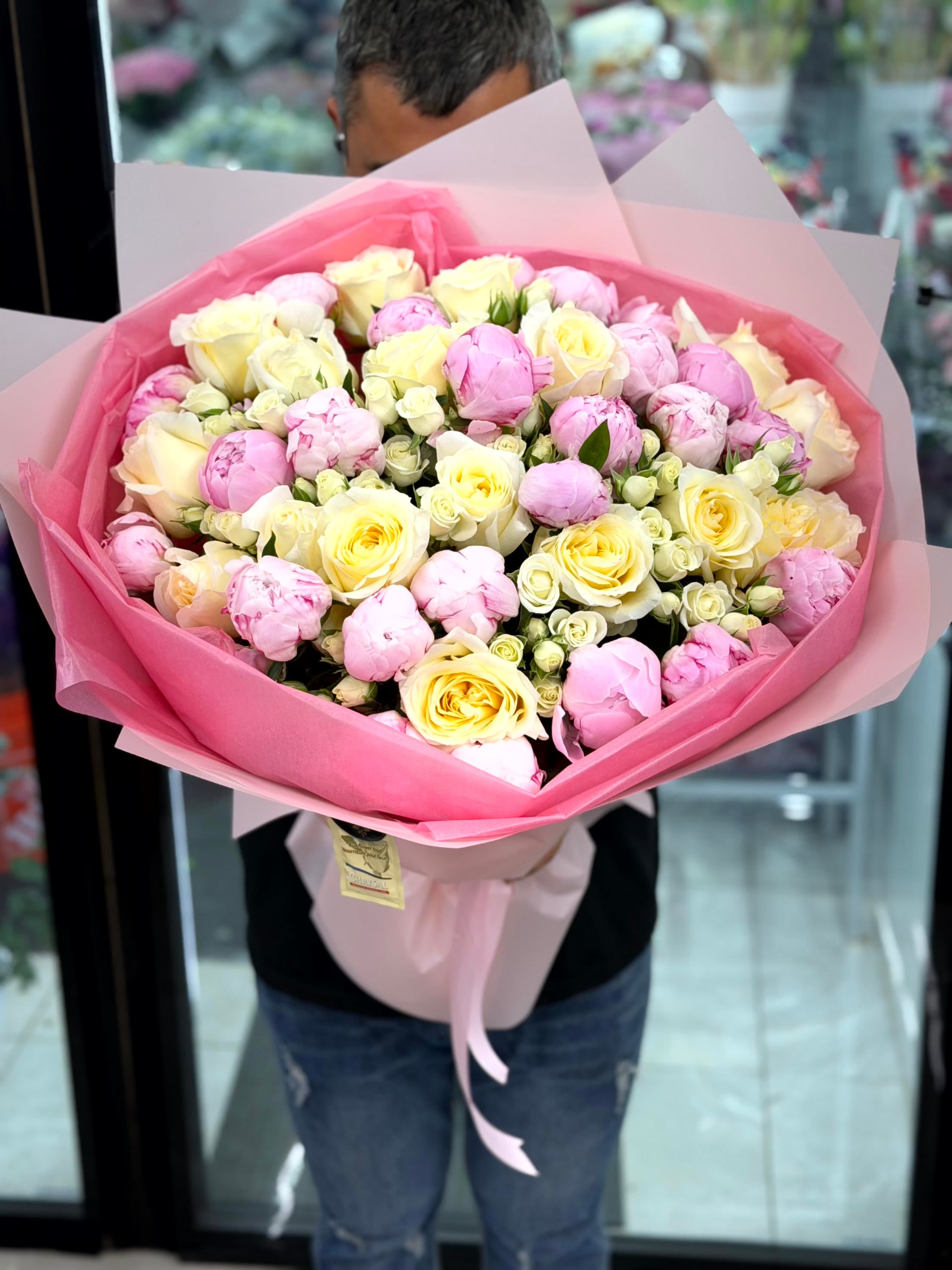 Mix of Flower Peonies with Spray Roses